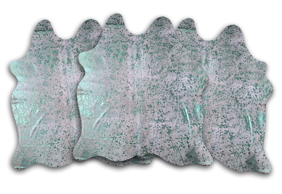 Green Specked White Cowhide Rugs