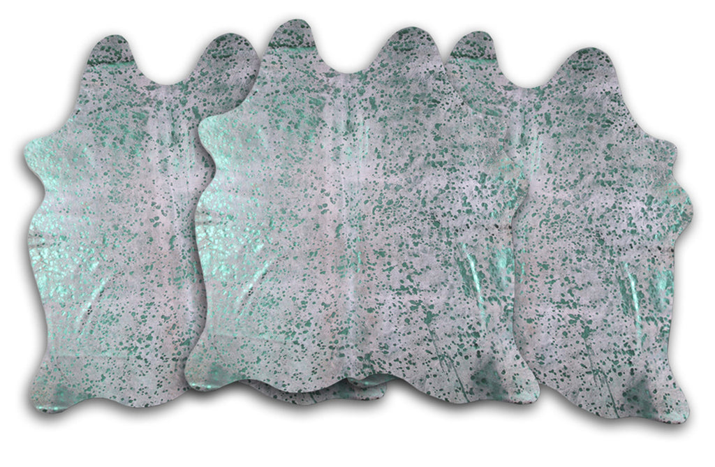 Green Specked White Cowhide Rug - Large