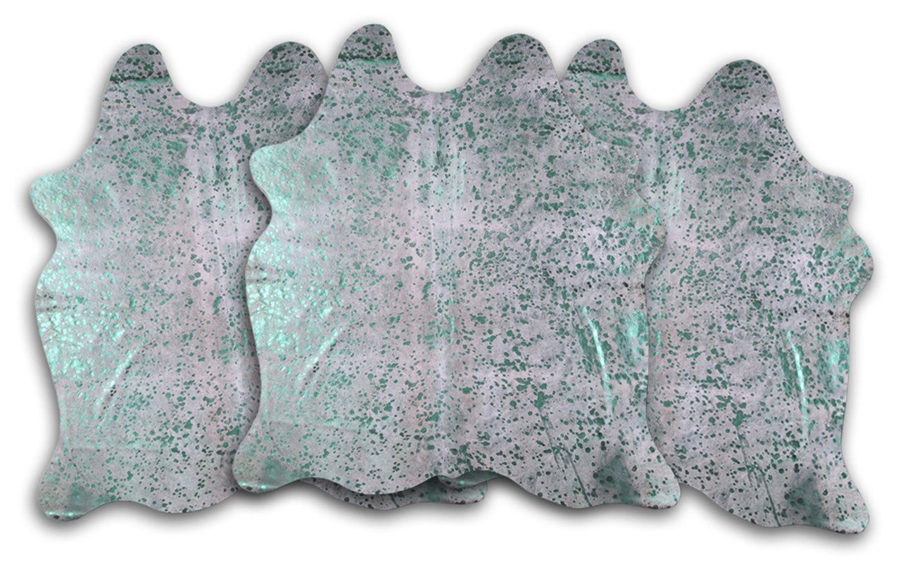 Green Specked White Cowhide Rug - Large