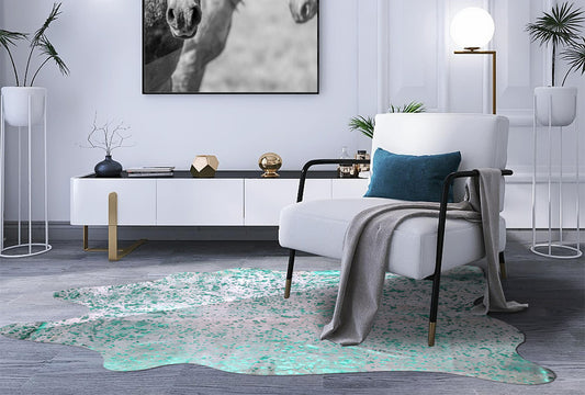 Green Specked White Cowhide Rugs