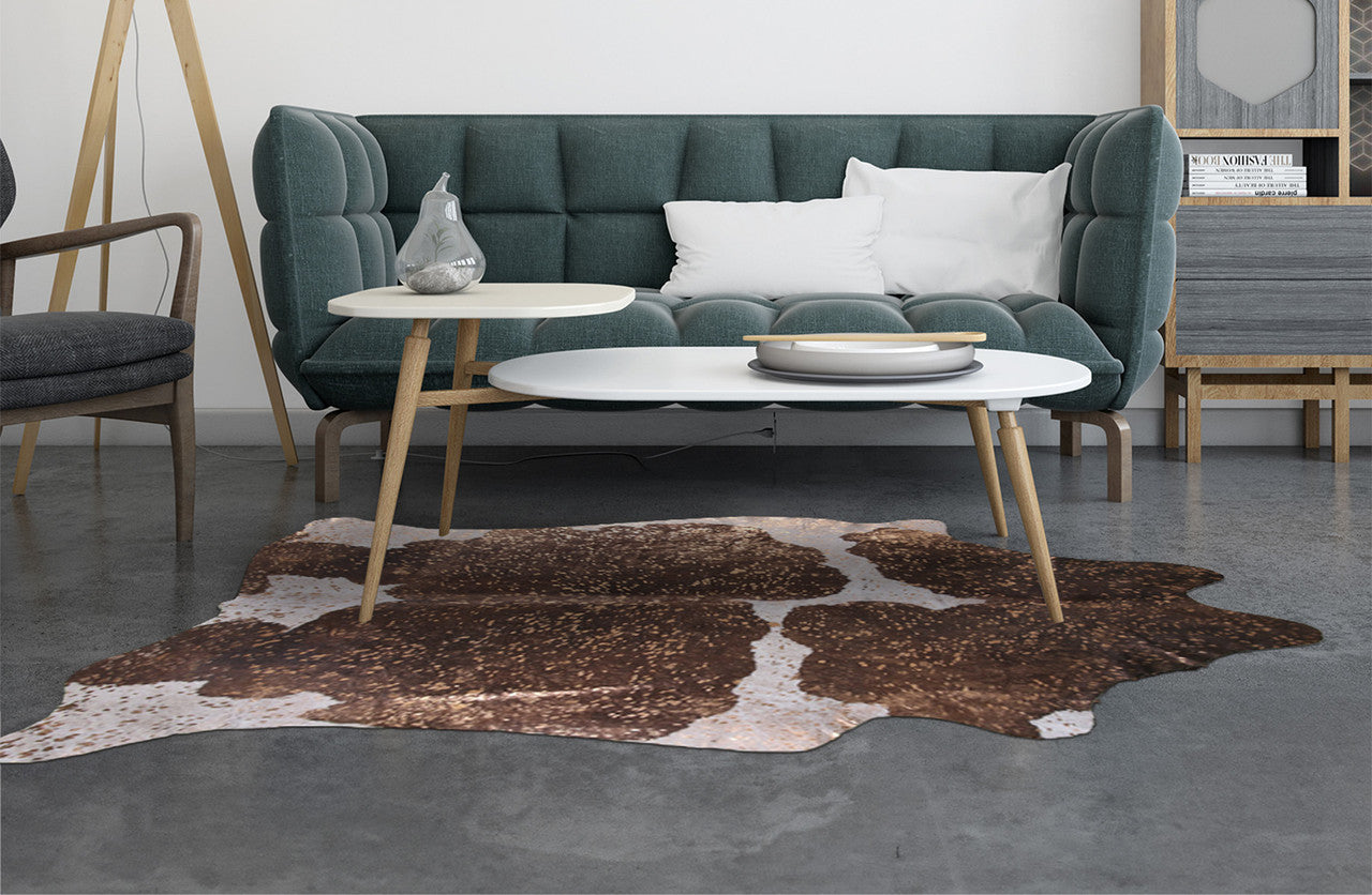 Rose Specked Brown & White Cowhide Rug - Medium