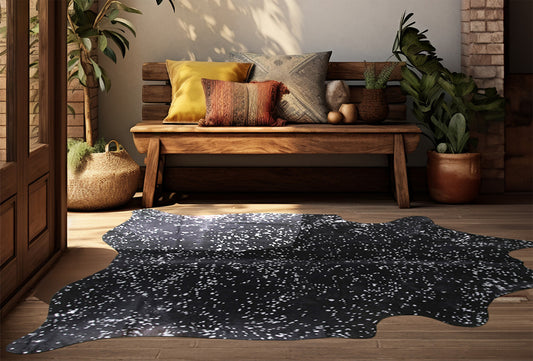 Silver Specked Black Cowhide Rugs