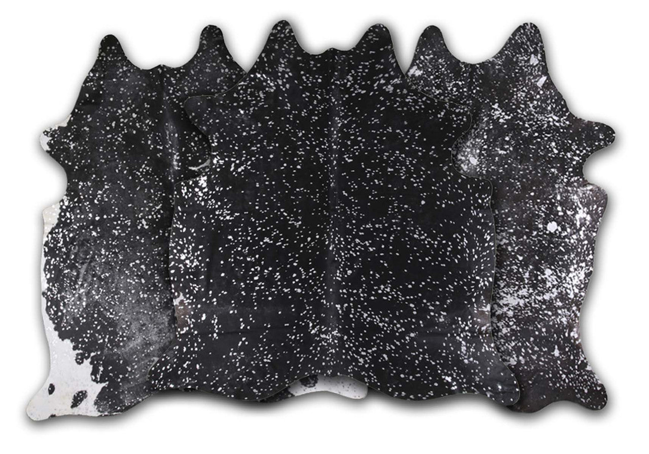 Silver Specked Black Cowhide Rug - Large