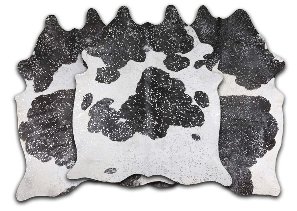 Silver Specked Black & White Cowhide Rug - Medium