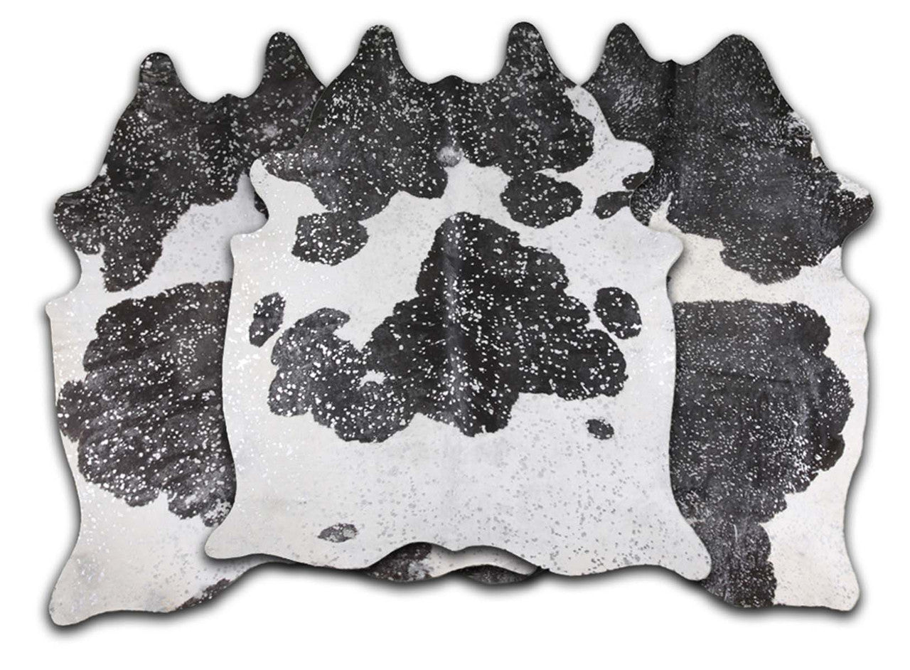 Silver Specked Black & White Cowhide Rug - Large