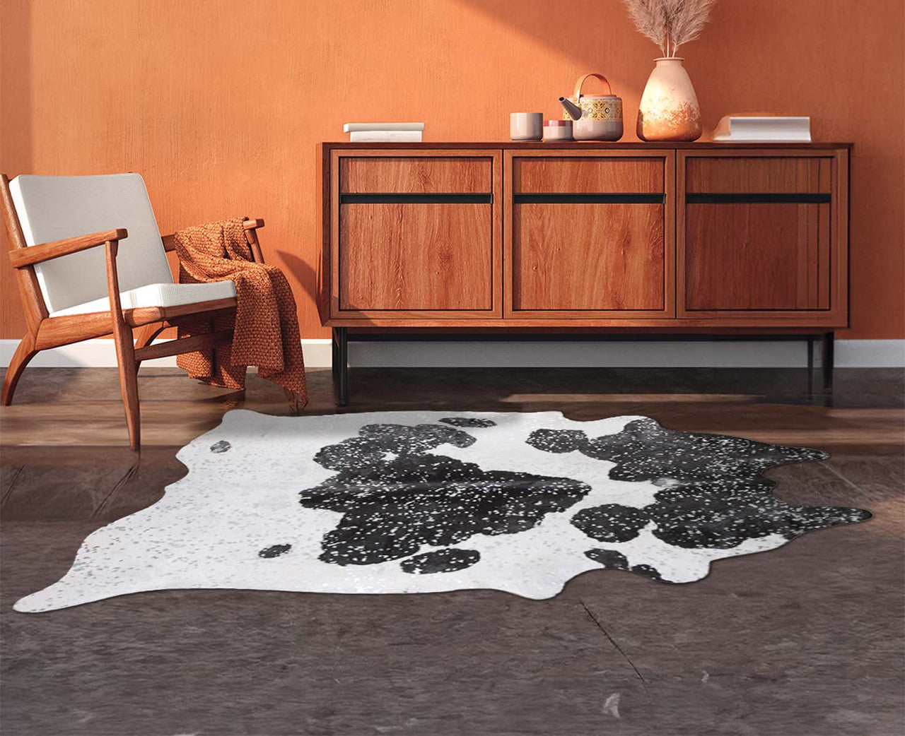 Silver Specked Black & White Cowhide Rug - Large