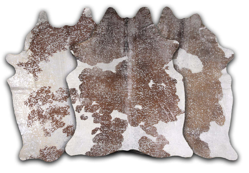 Silver Specked Brown & White Cowhide Rug - Medium