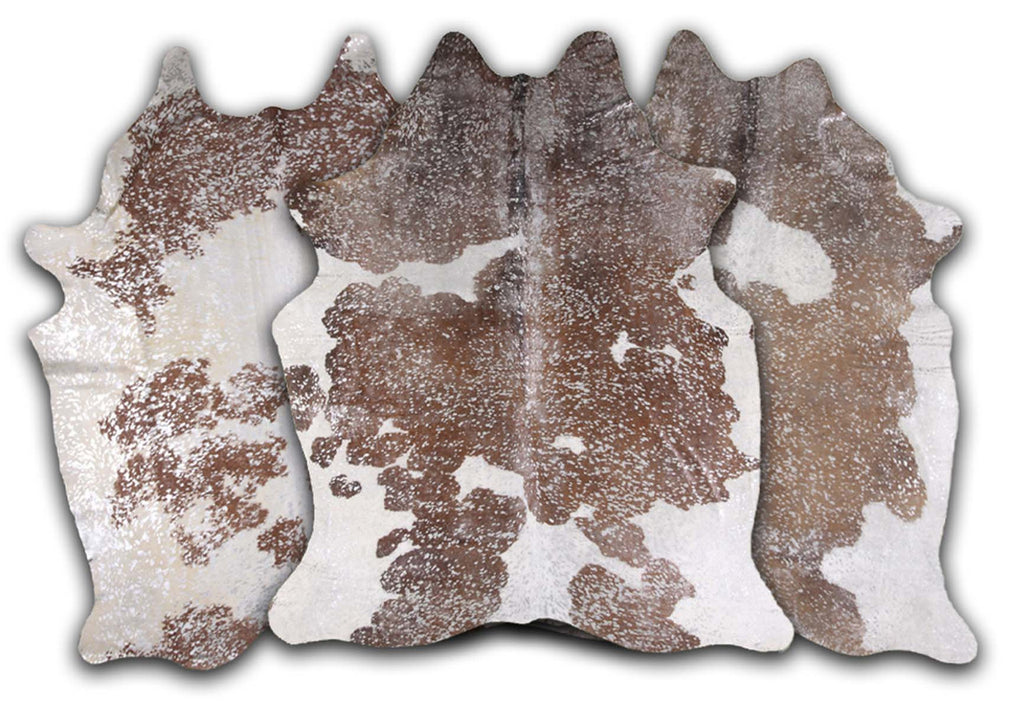 Silver Specked Brown & White Cowhide Rug - Large
