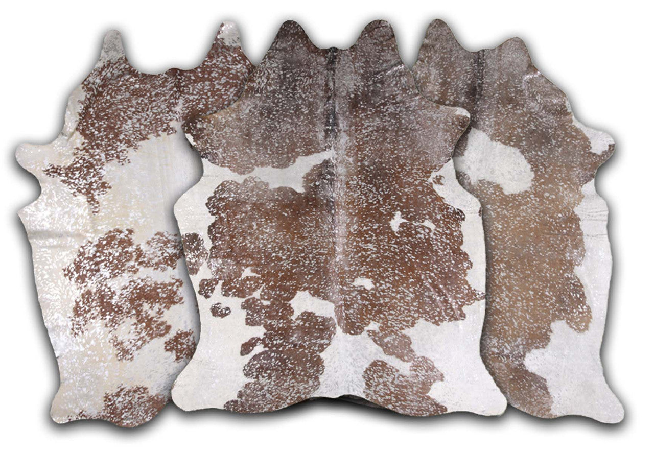 Silver Specked Brown & White Cowhide Rug - Large
