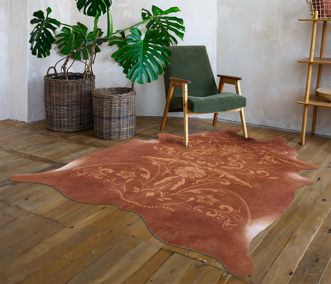 Etched Filigree Brown Cowhide Rugs