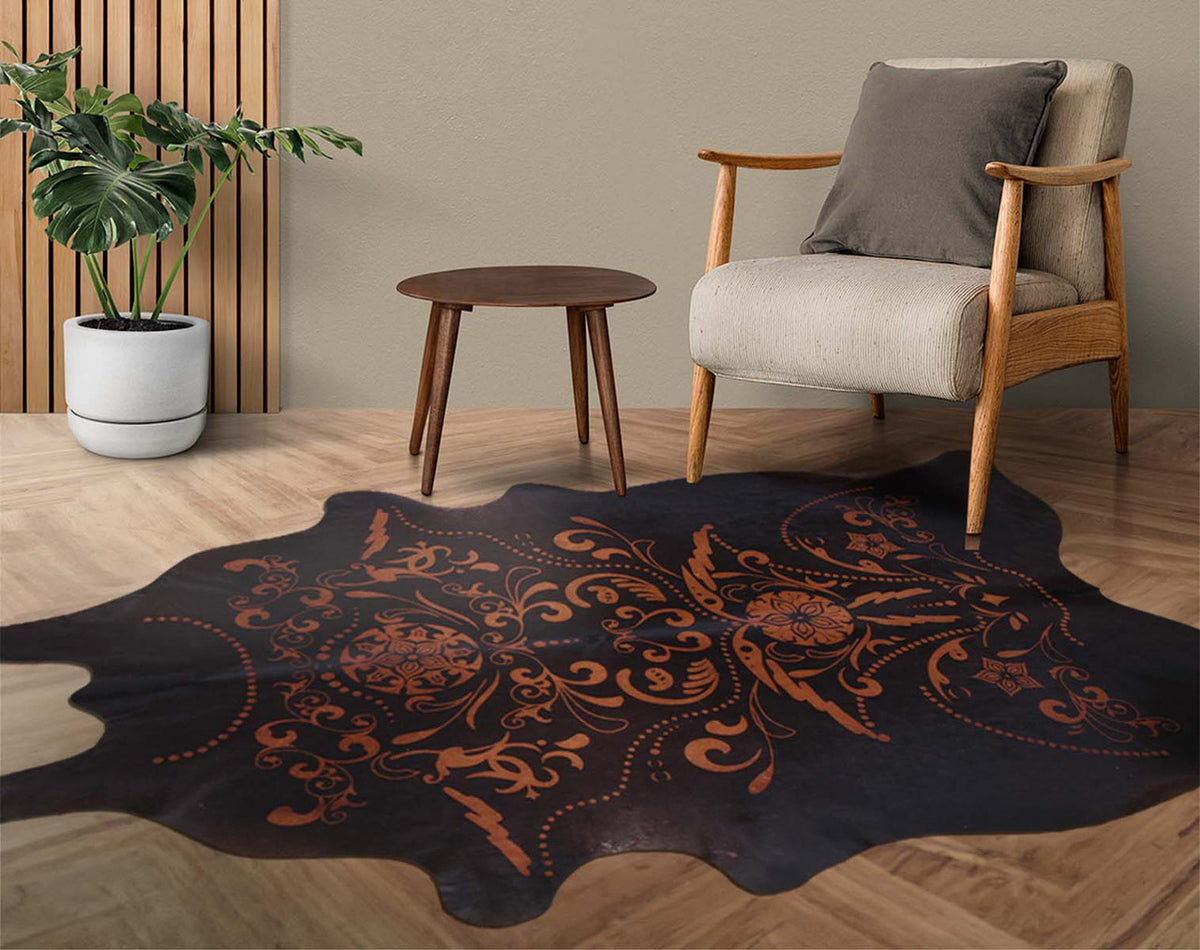 Etched Filigree Black Cowhide Rugs