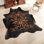 Etched Filigree Black Cowhide Rug - Large
