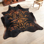 Etched Filigree Black Cowhide Rug - Large