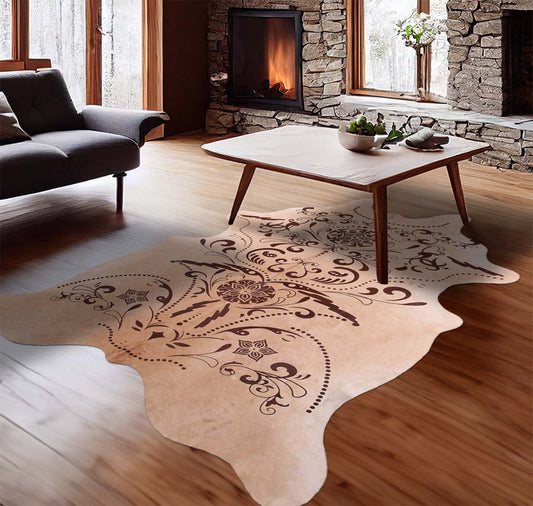Etched Filigree Tan Cowhide Rugs