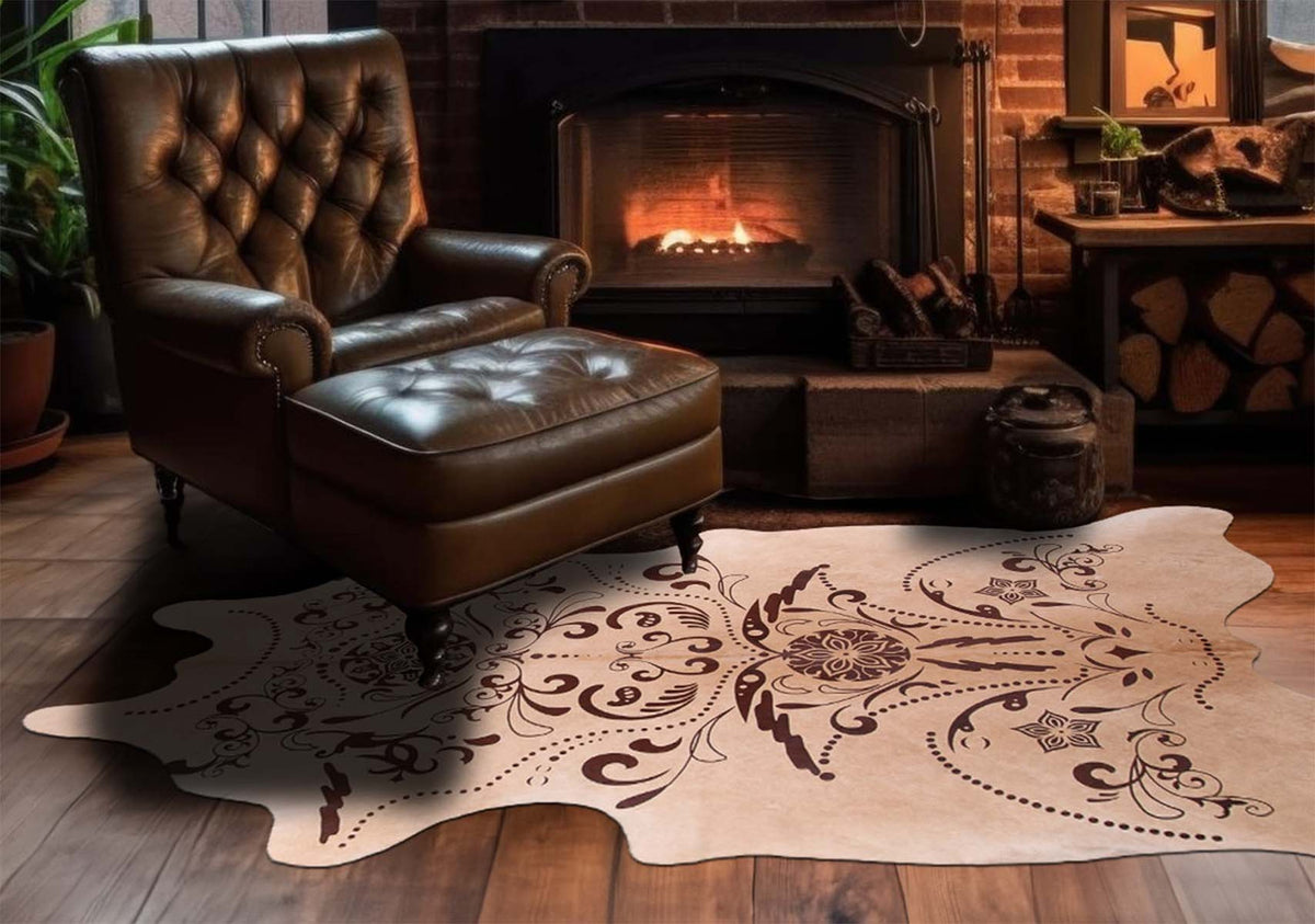 Etched Filigree Tan Cowhide Rugs