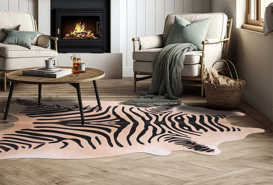 Printed Zebra Beige Cowhide Rugs