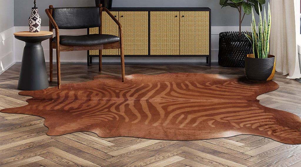 Printed Brown Zebra Cowhide Rug - Medium