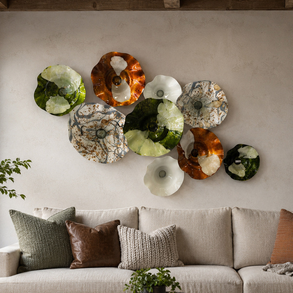Earthy Hand-Thrown Glass Plate Wall Art - Set of 9