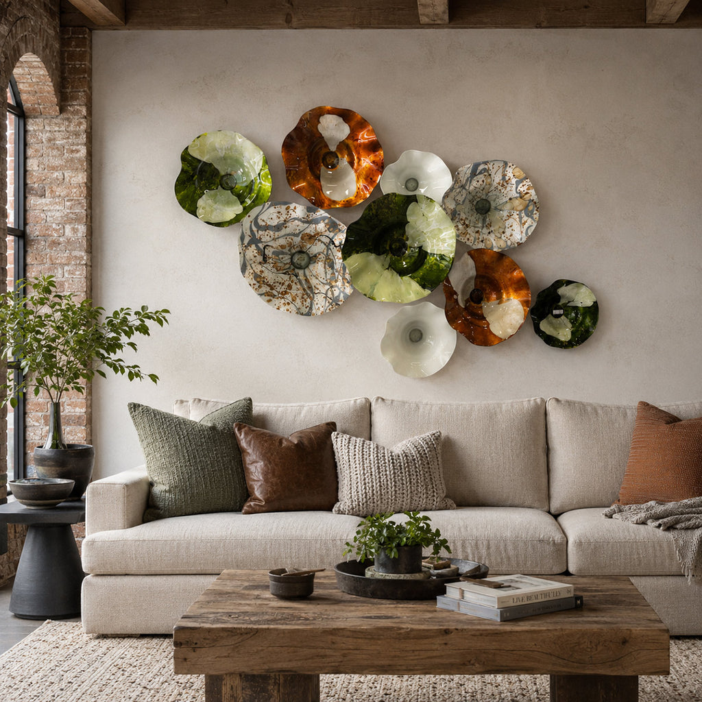 Earthy Hand-Thrown Glass Plate Wall Art - Set of 9