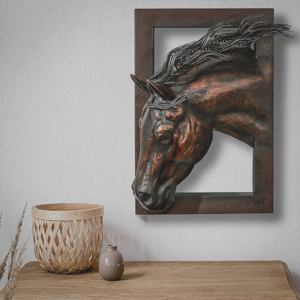 Grazing Left Facing Horse Wall Sculpture
