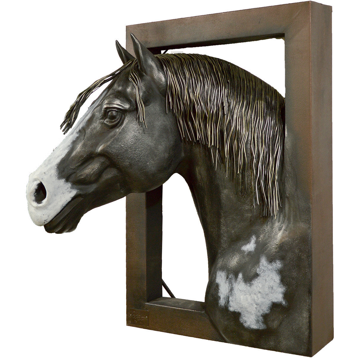 White Faced Black Stallion Wall Sculpture