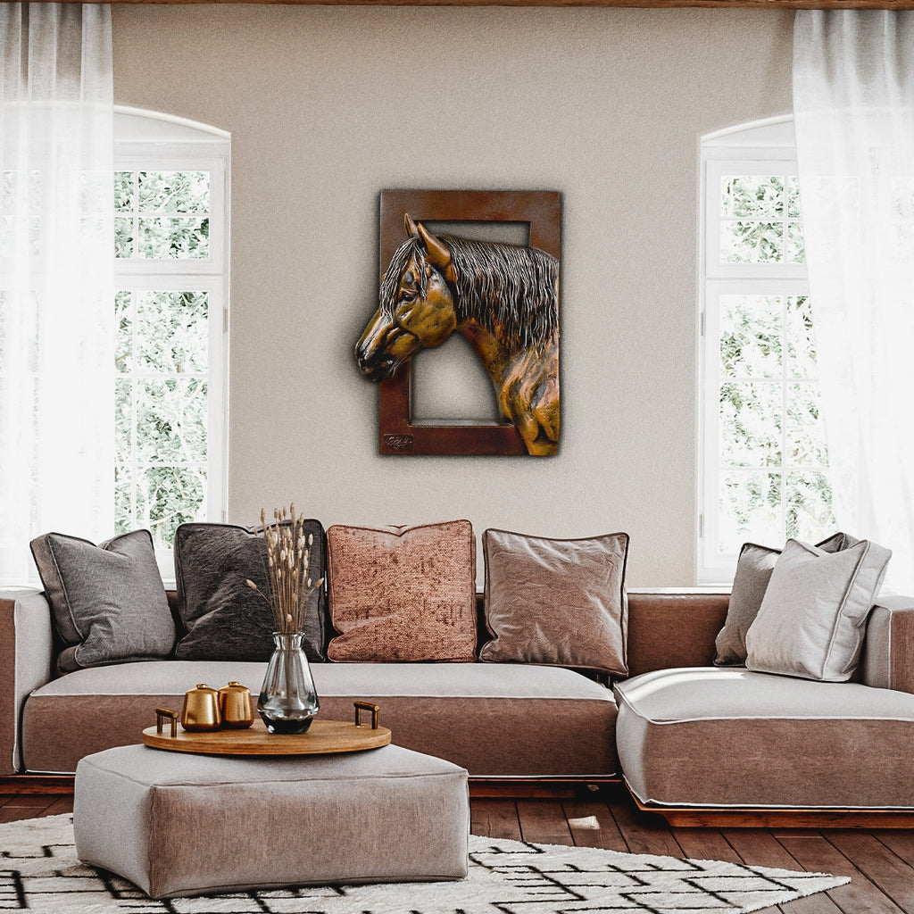 Golden Left Facing Horse Wall Sculpture