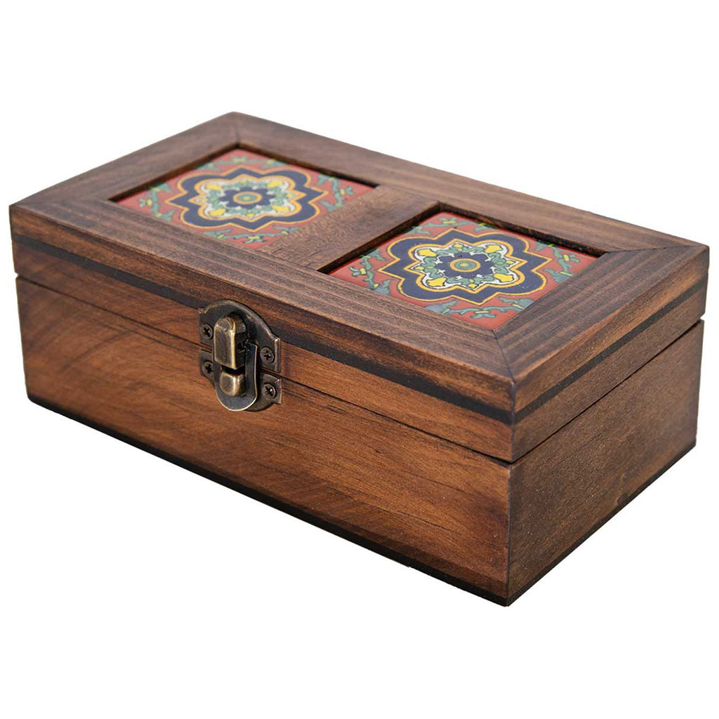 Wood And Ceramic Tile Trinket Box