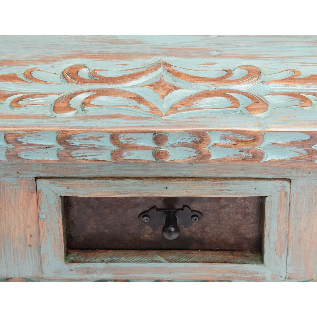 Taos Pueblo Turquoise Carved Buffet