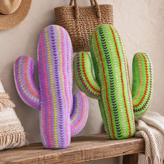 Whimsical Green Cactus Pillow