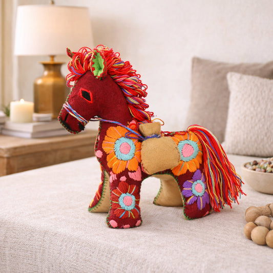 Whimsical Red Donkey Fabric Sculpture