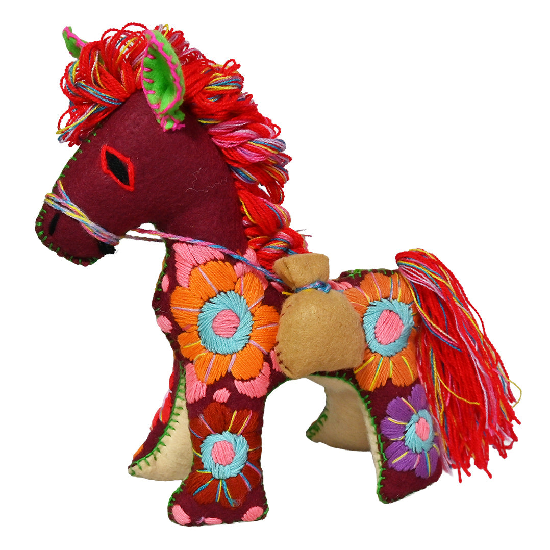 Whimsical Red Donkey Fabric Sculpture