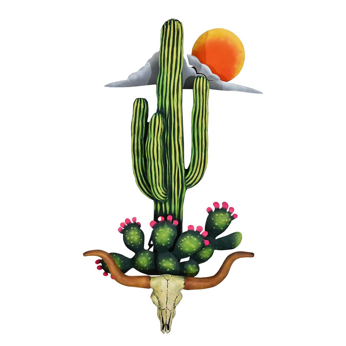 Cactus Skull Sunset I Metal Wall Art