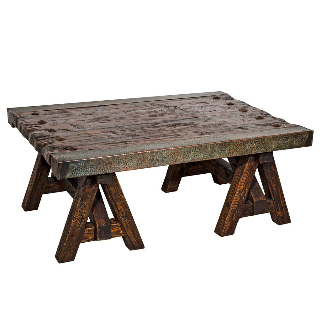Aged Copper & Wood Coffee Table