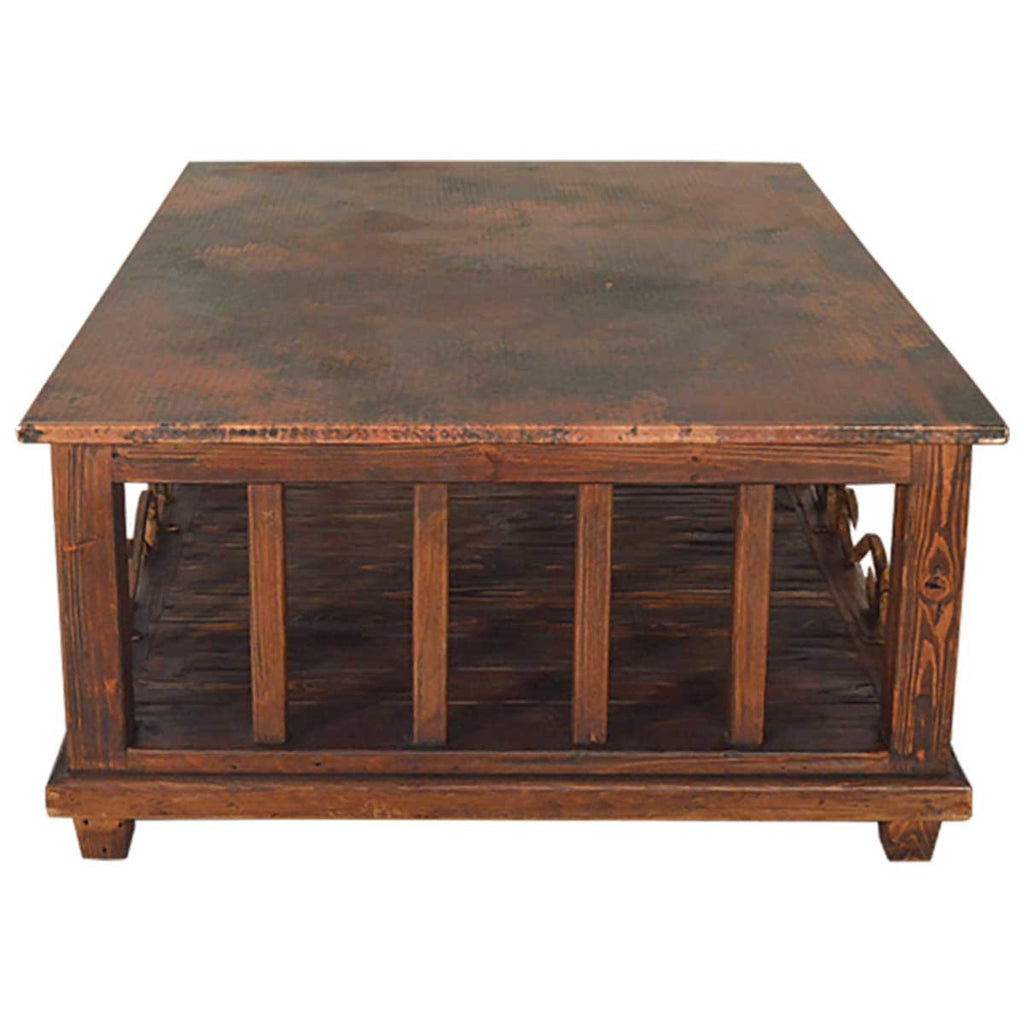 Mercantile Copper Top Coffee Table with Wrought Iron Detail