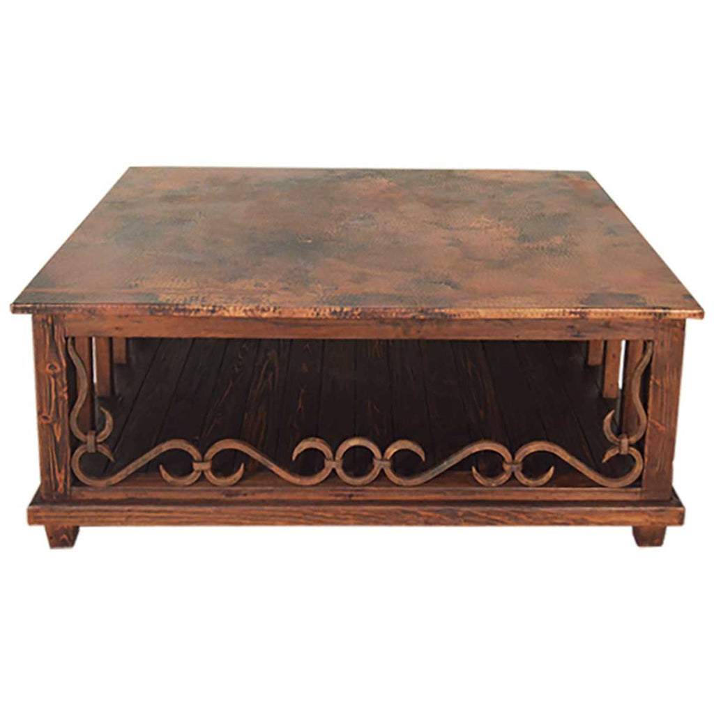 Mercantile Copper Top Coffee Table with Wrought Iron Detail