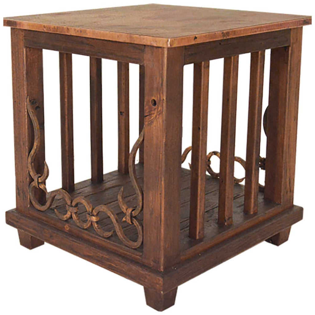 Mercantile Copper Top End Table with Wrought Iron Detail
