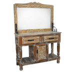Whitewashed Rope Carved Hall Tree with Mirror