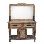 Whitewashed Rope Carved Hall Tree with Mirror