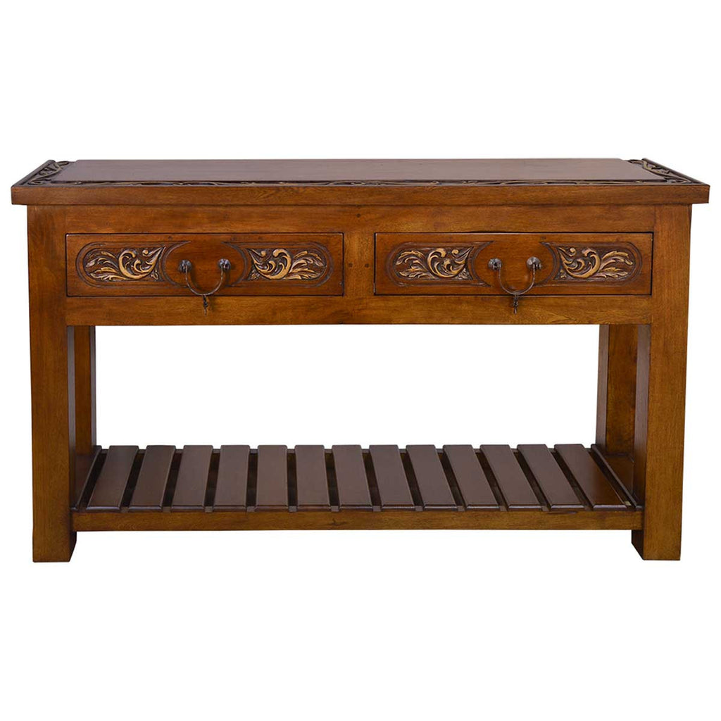 Rustler Hand Carved Console Table with Spur Drawer Pulls