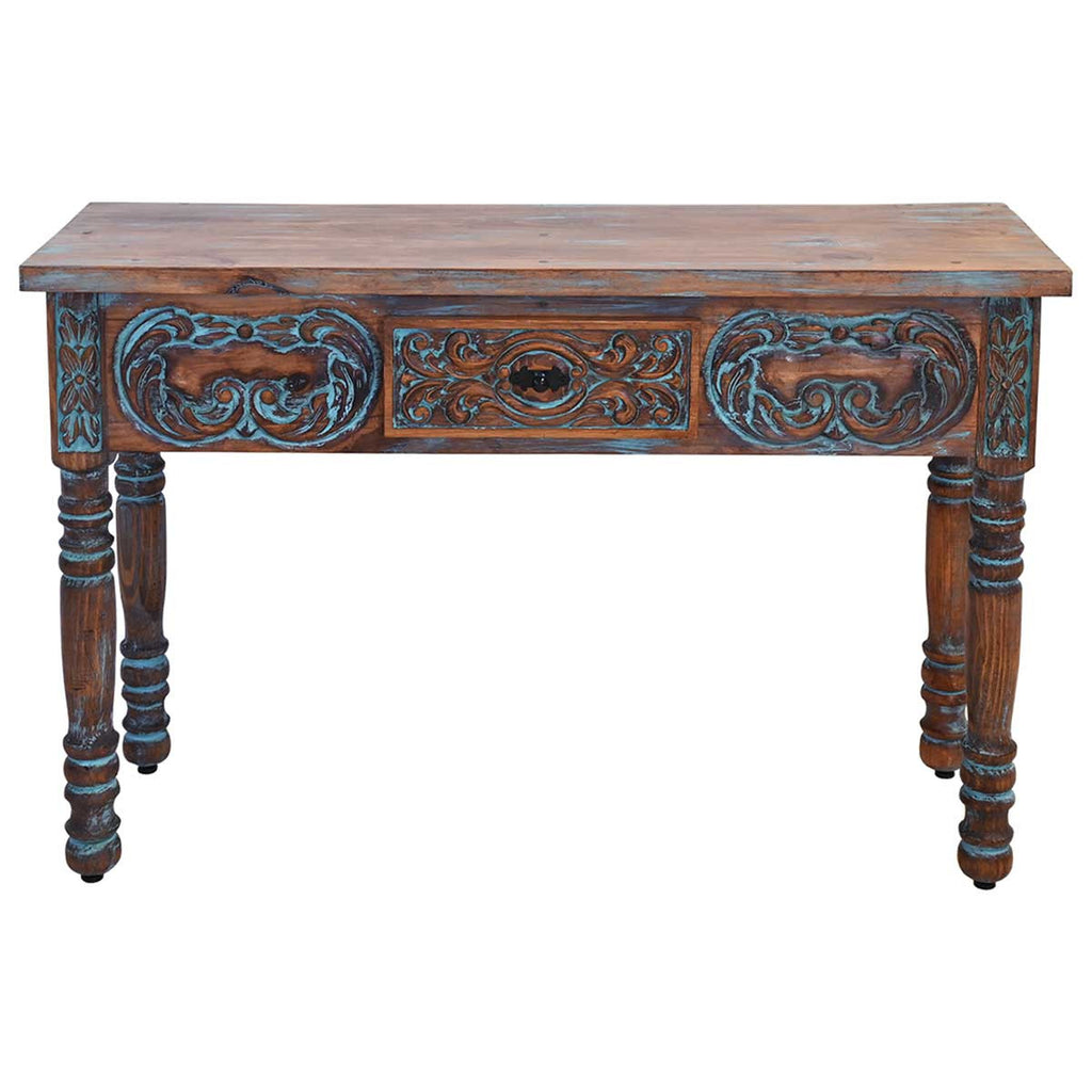 Lewiston Carved Console Table - Turquoise