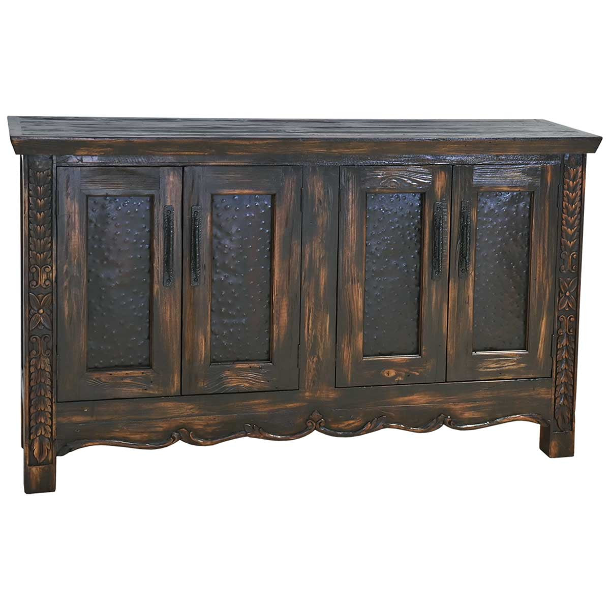 Outlaw Carved Wood Buffet with Beaten Metal Panels