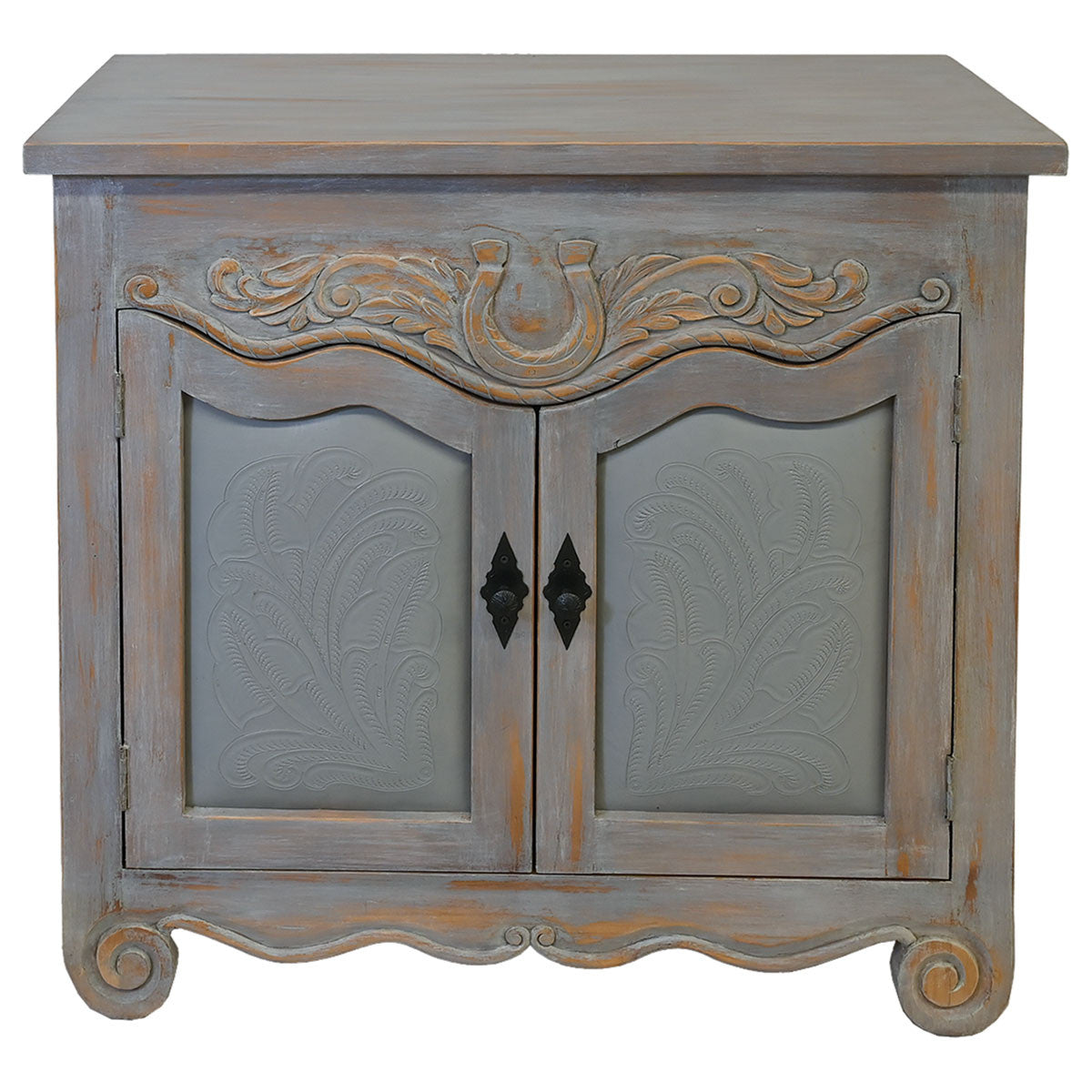 Horseshoe Cabinet with Leather Accents