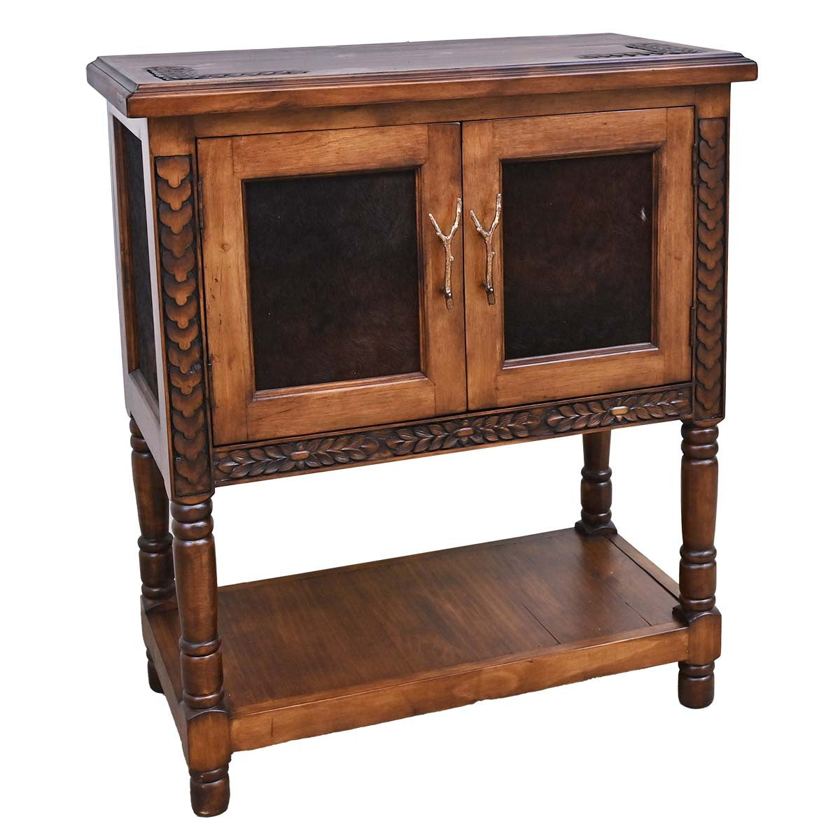 Rustic Ranch Cowhide Bar Cabinet