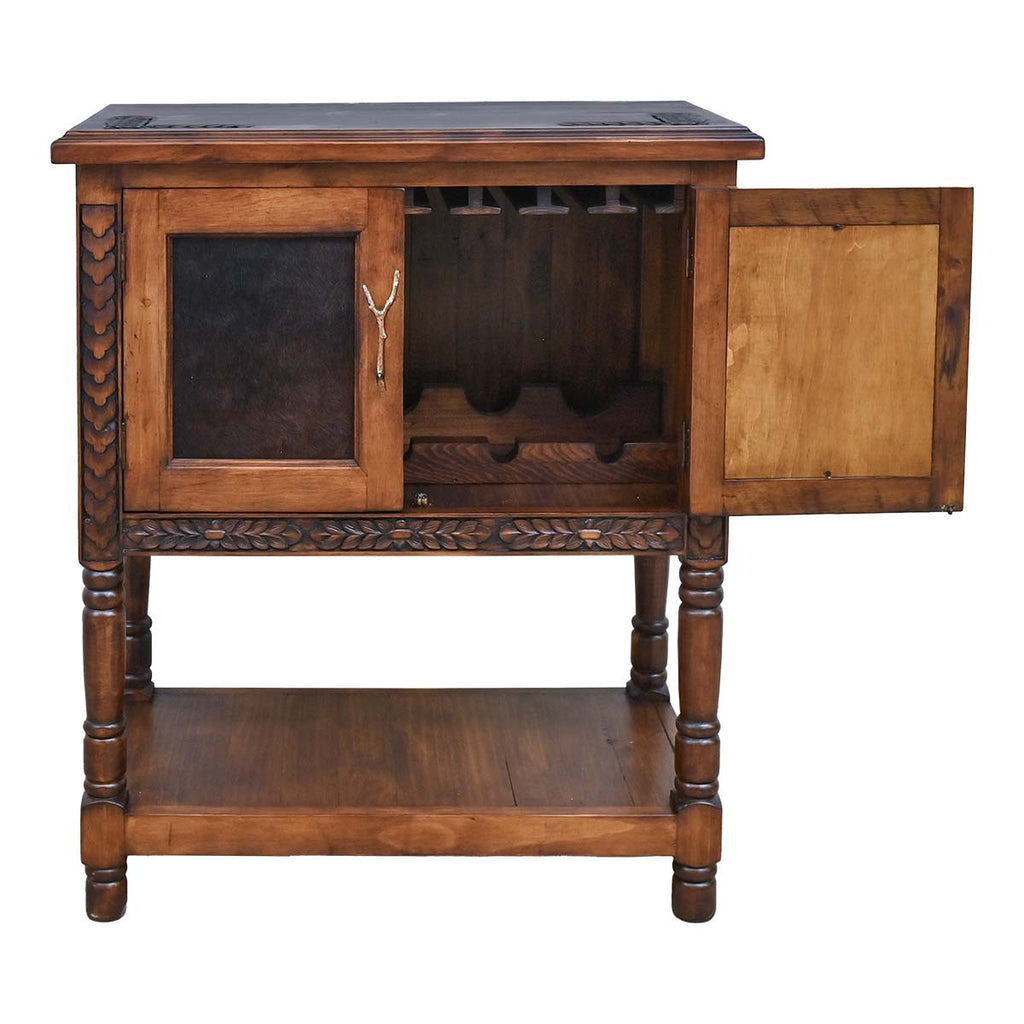 Rustic Ranch Cowhide Bar Cabinet