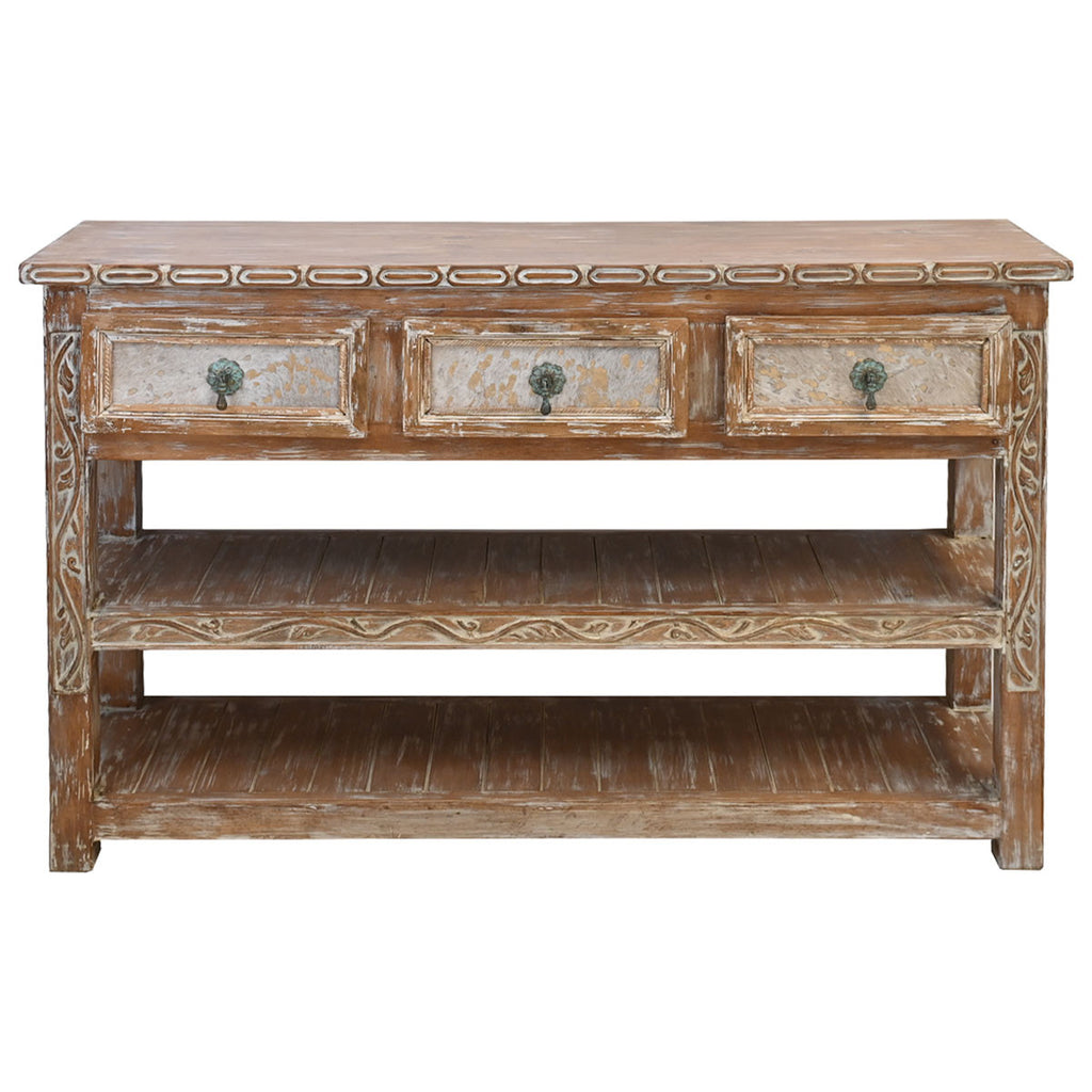Sioux City Carved Console with Cowhide Accents