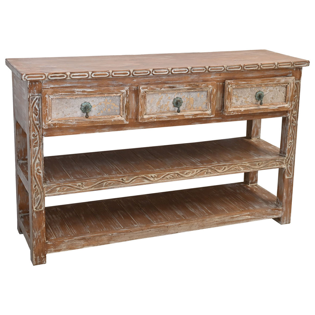 Sioux City Carved Console with Cowhide Accents