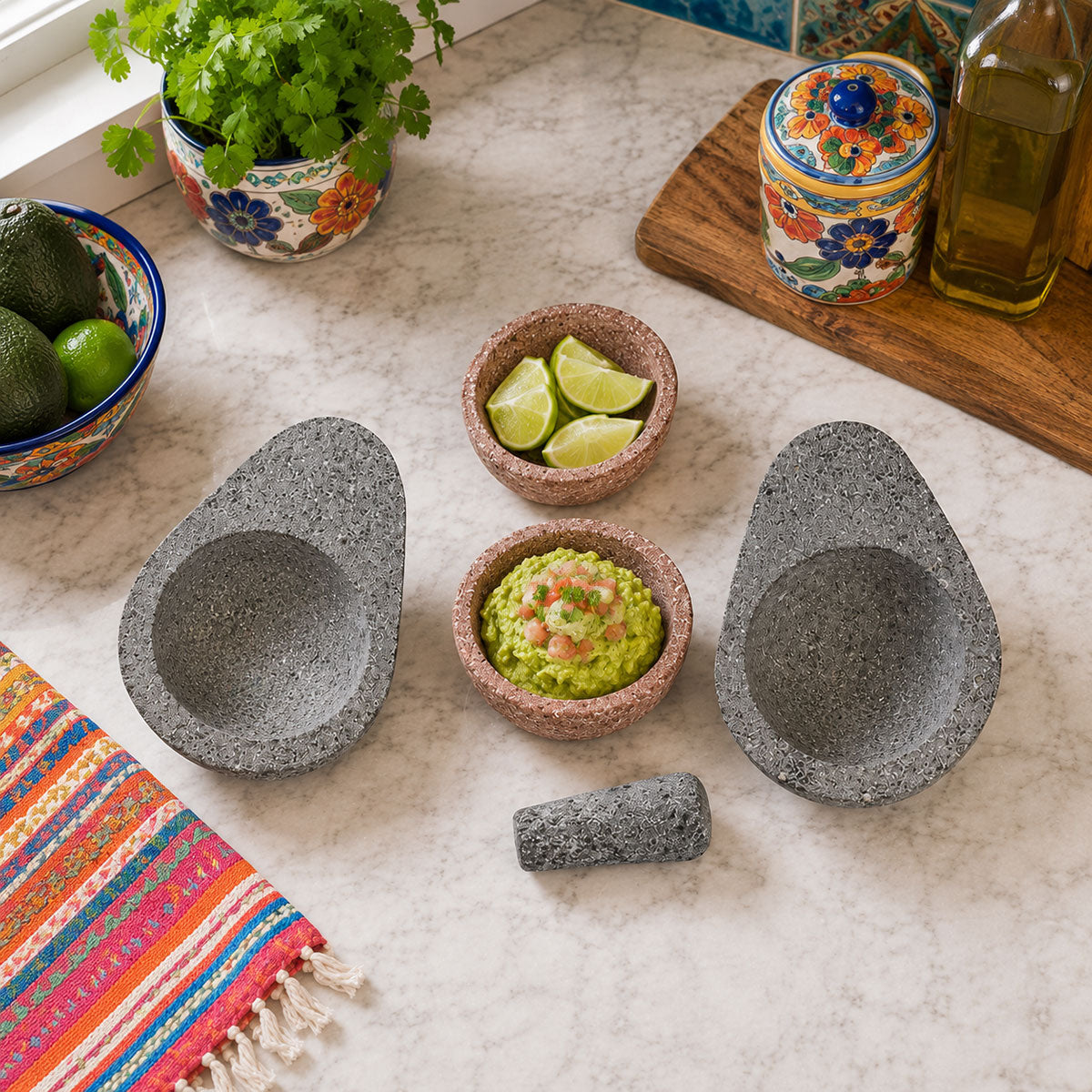 Lava Rock Avocado-Shaped Guacamole & Salsa Set