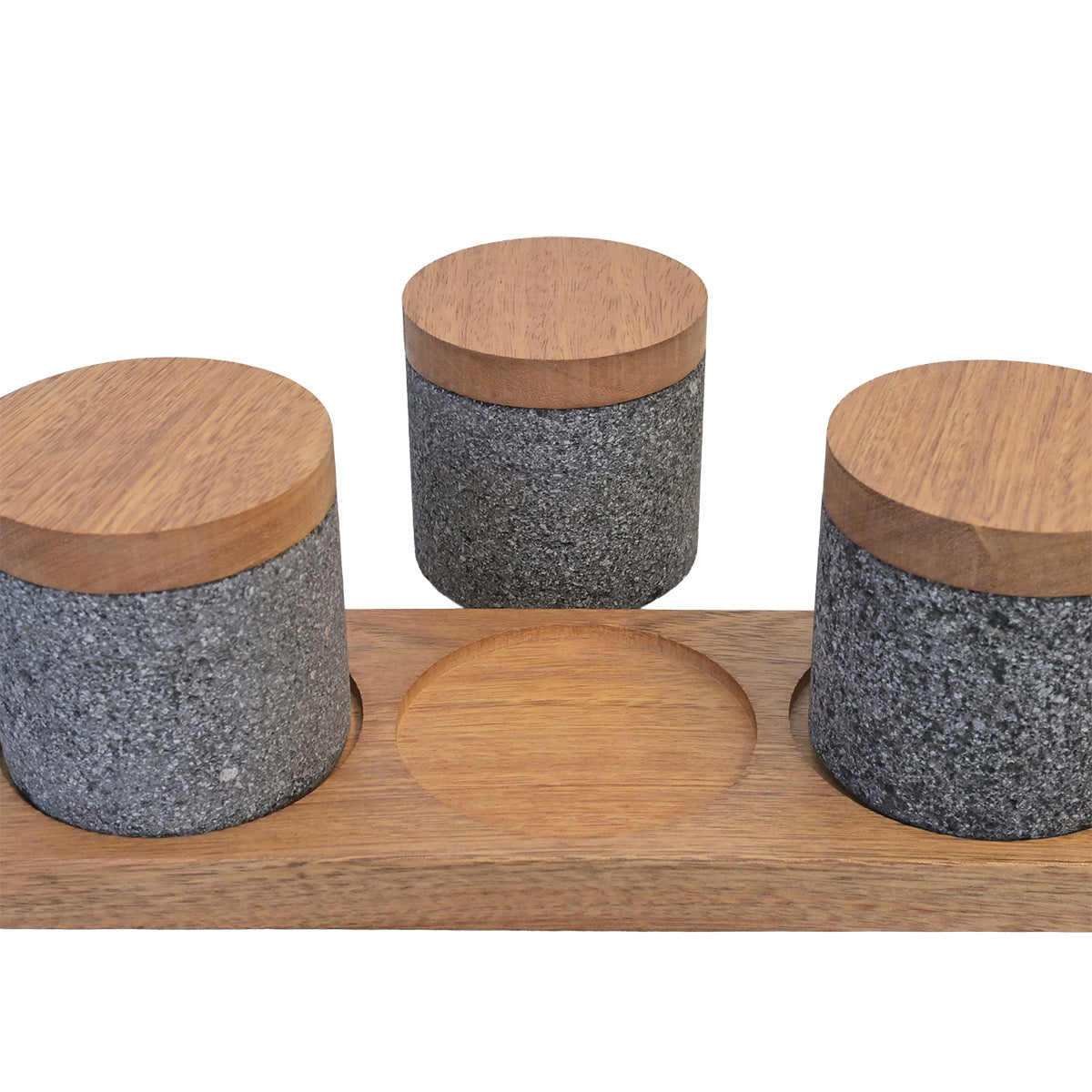 Lava Rock Canisters with Wood Tray