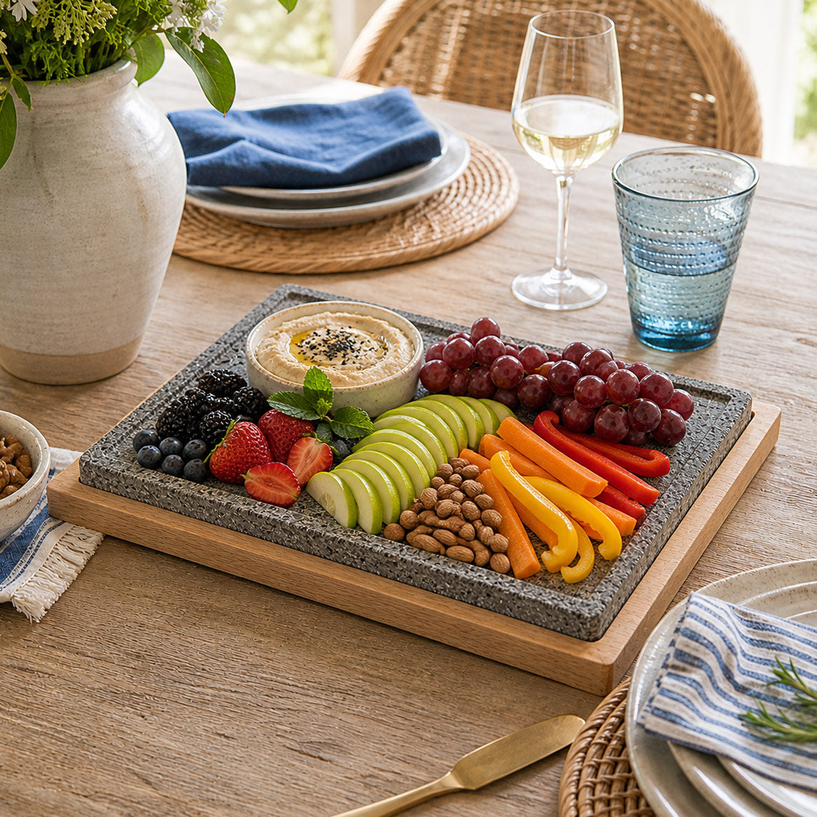 Lava Rock & Wood Serving Tray