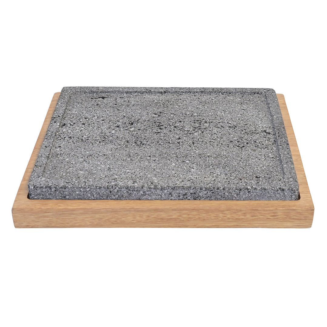 Lava Rock & Wood Serving Tray